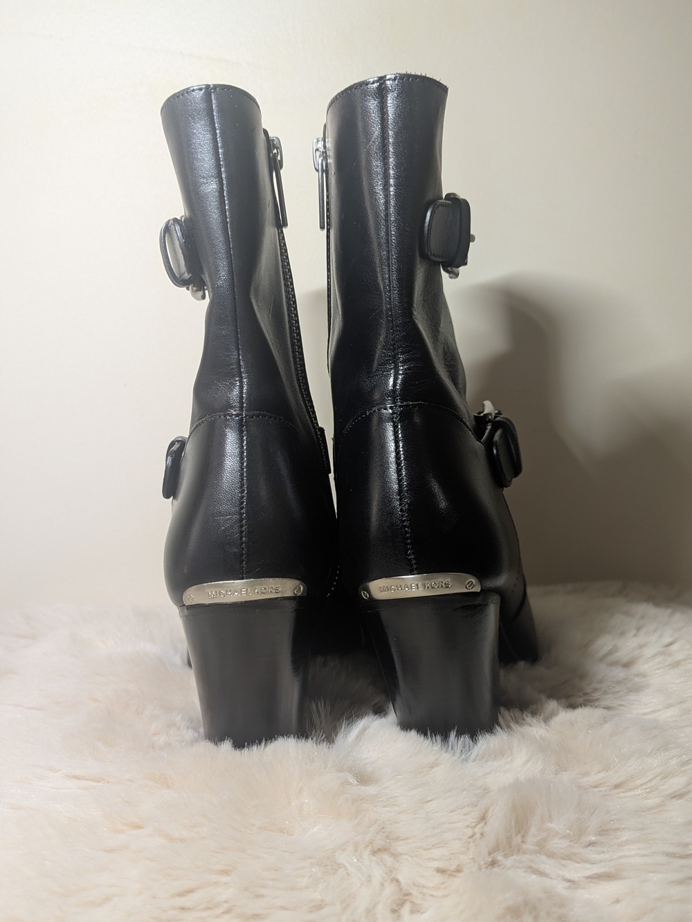 Michael Kors. Black Leather Buckle Ankle Boots - - Picture 4 of 14